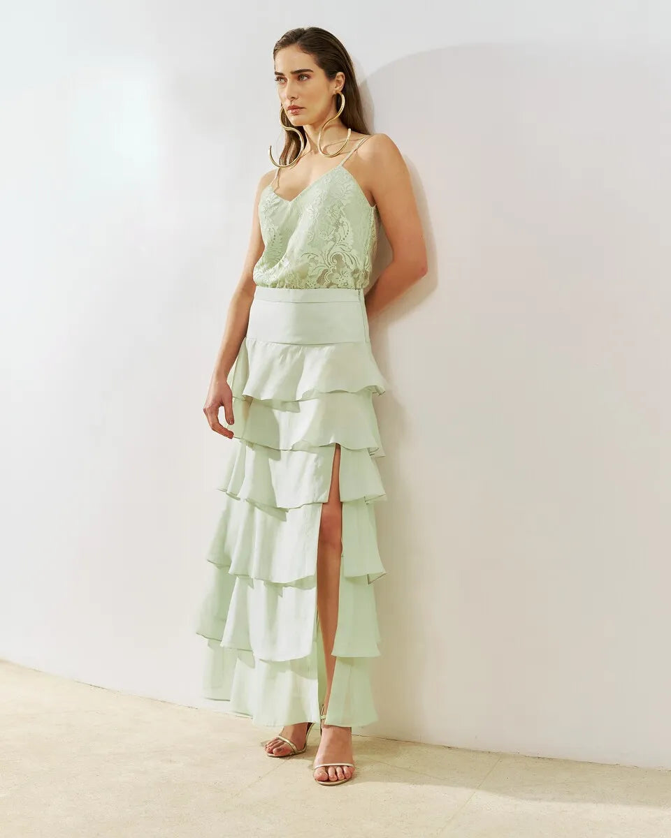 Lace Blouse + Ruffled Skirt Set