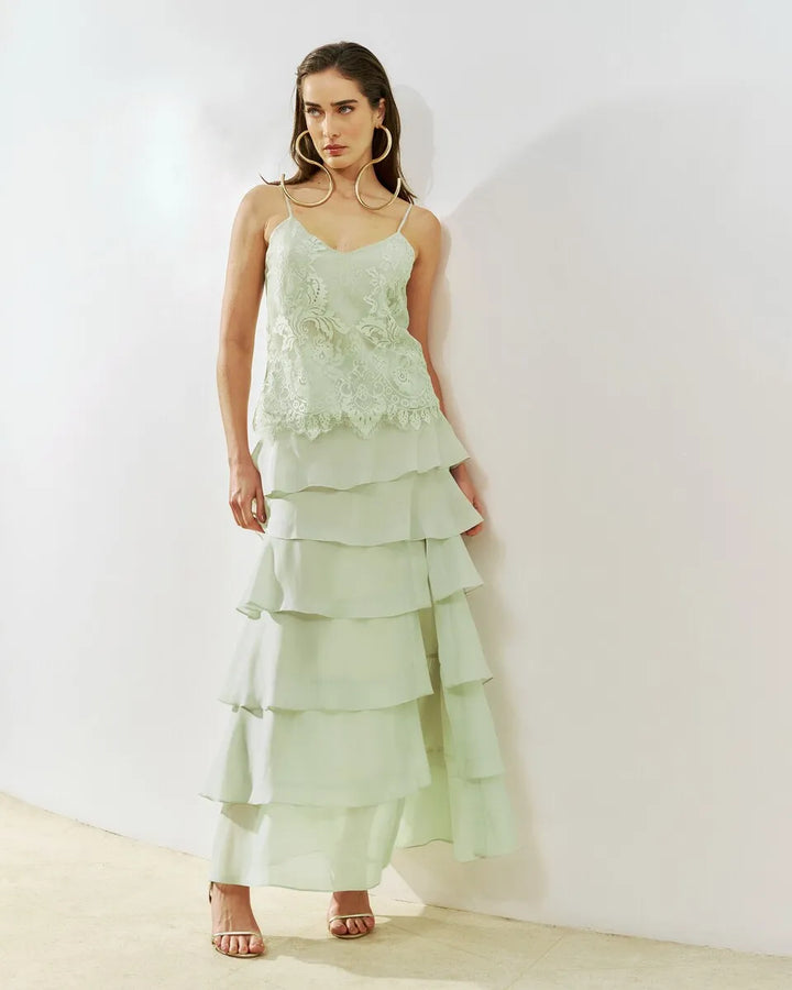 Lace Blouse + Ruffled Skirt Set