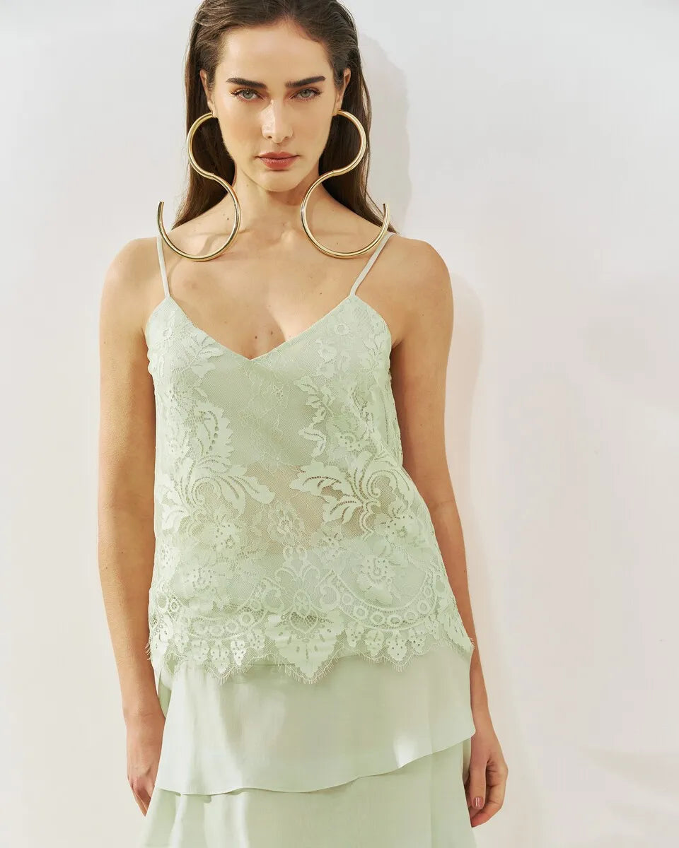Lace Blouse + Ruffled Skirt Set