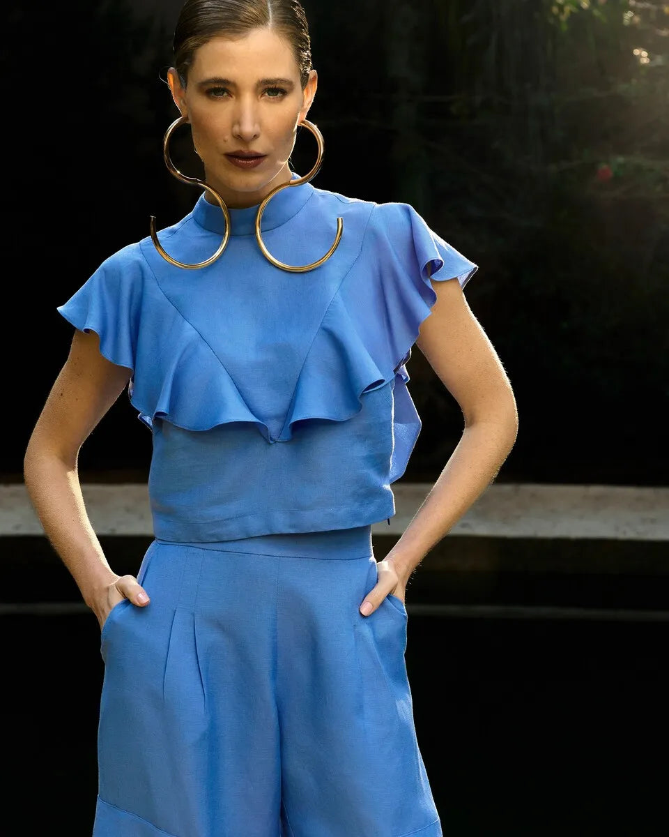 Ruffled Blouse + Pants Set