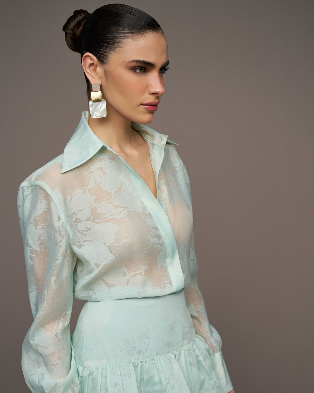 Conjunto Camisa+Saia Organza Devorê