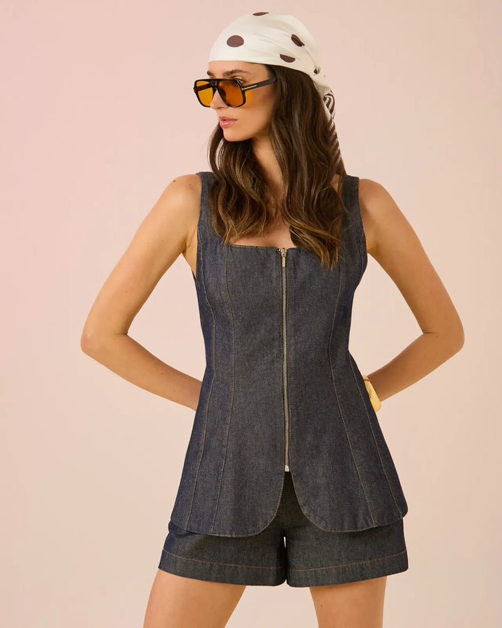 Jeans Blouse+Shorts Set