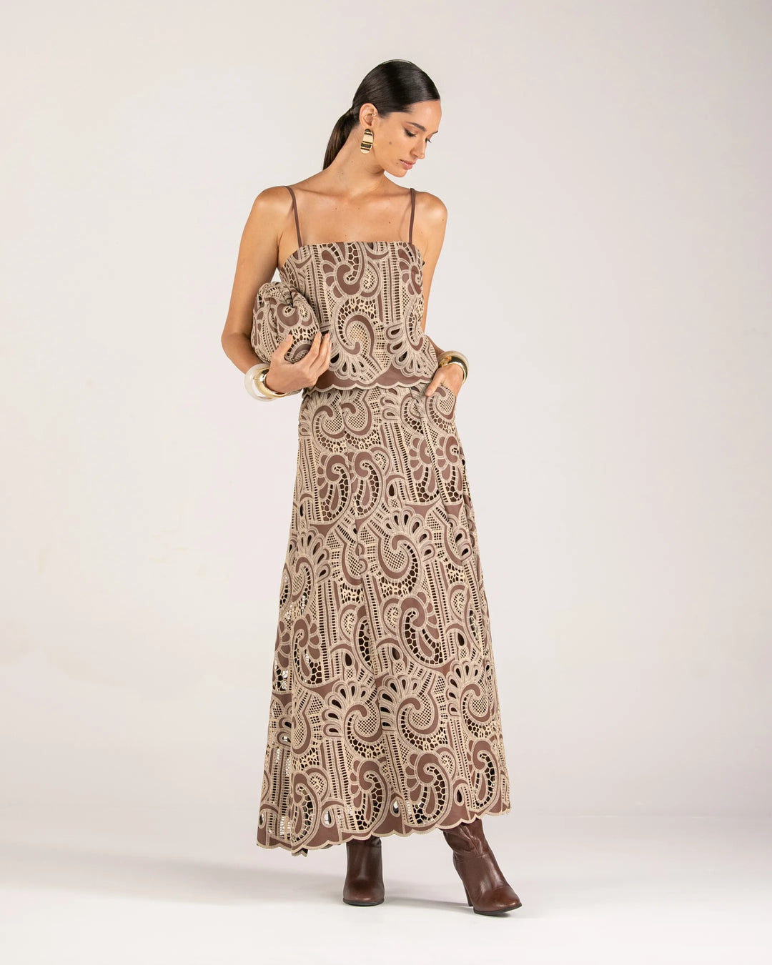 Lace Top+Midi Skirt Set