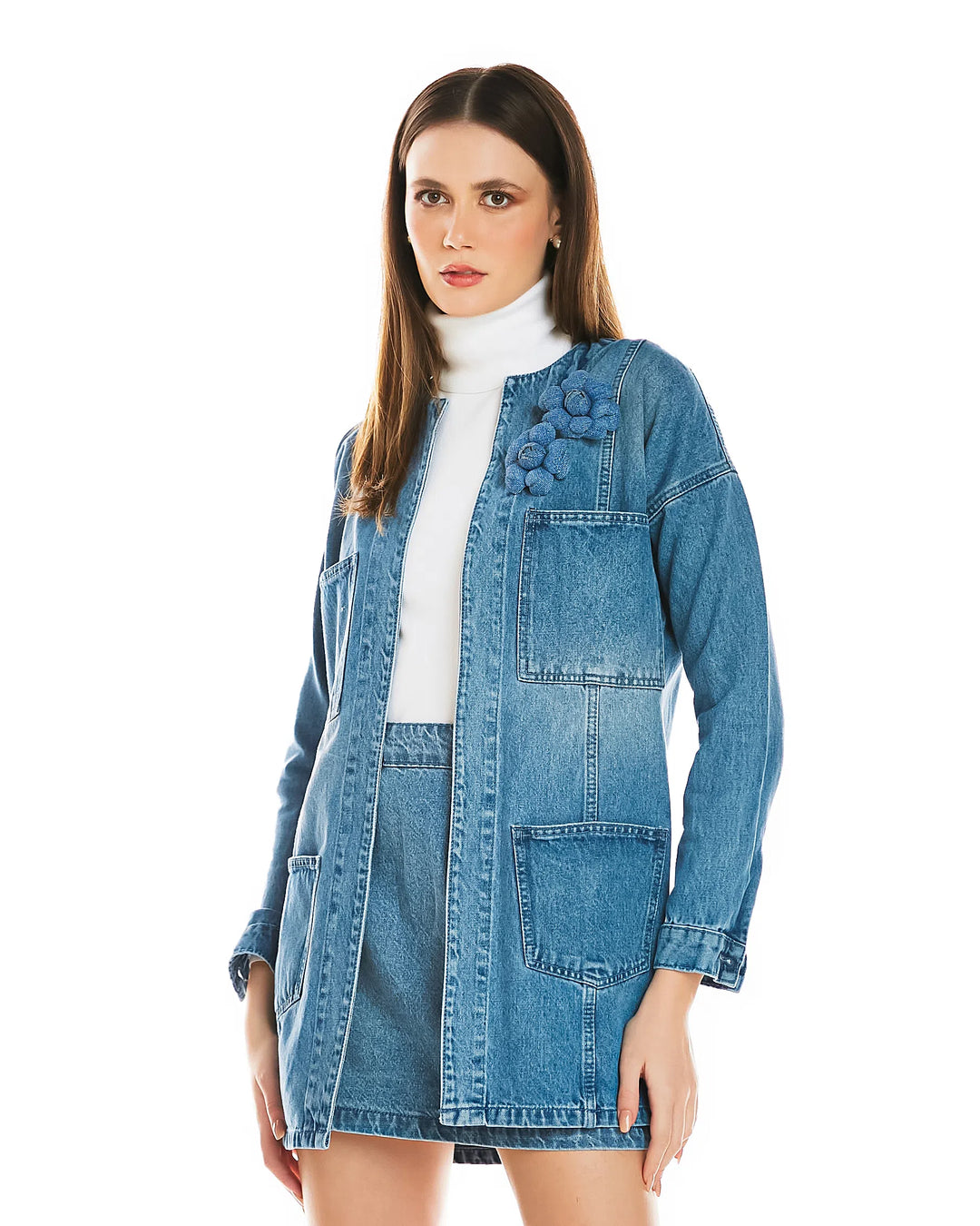 Anne Fernandes Jeans Coat+Skirt Set