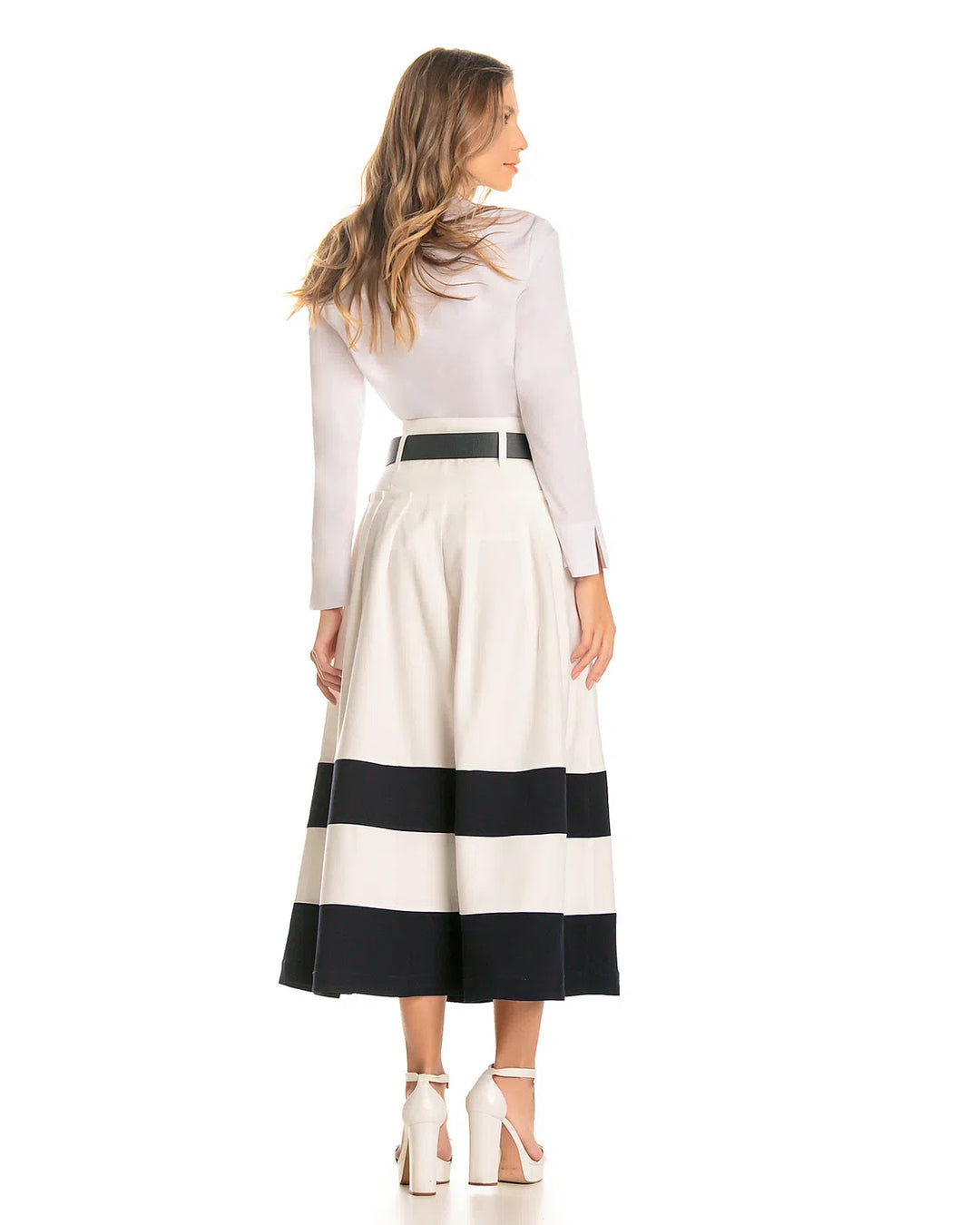 Anne Fernandes Striped Midi Skirt