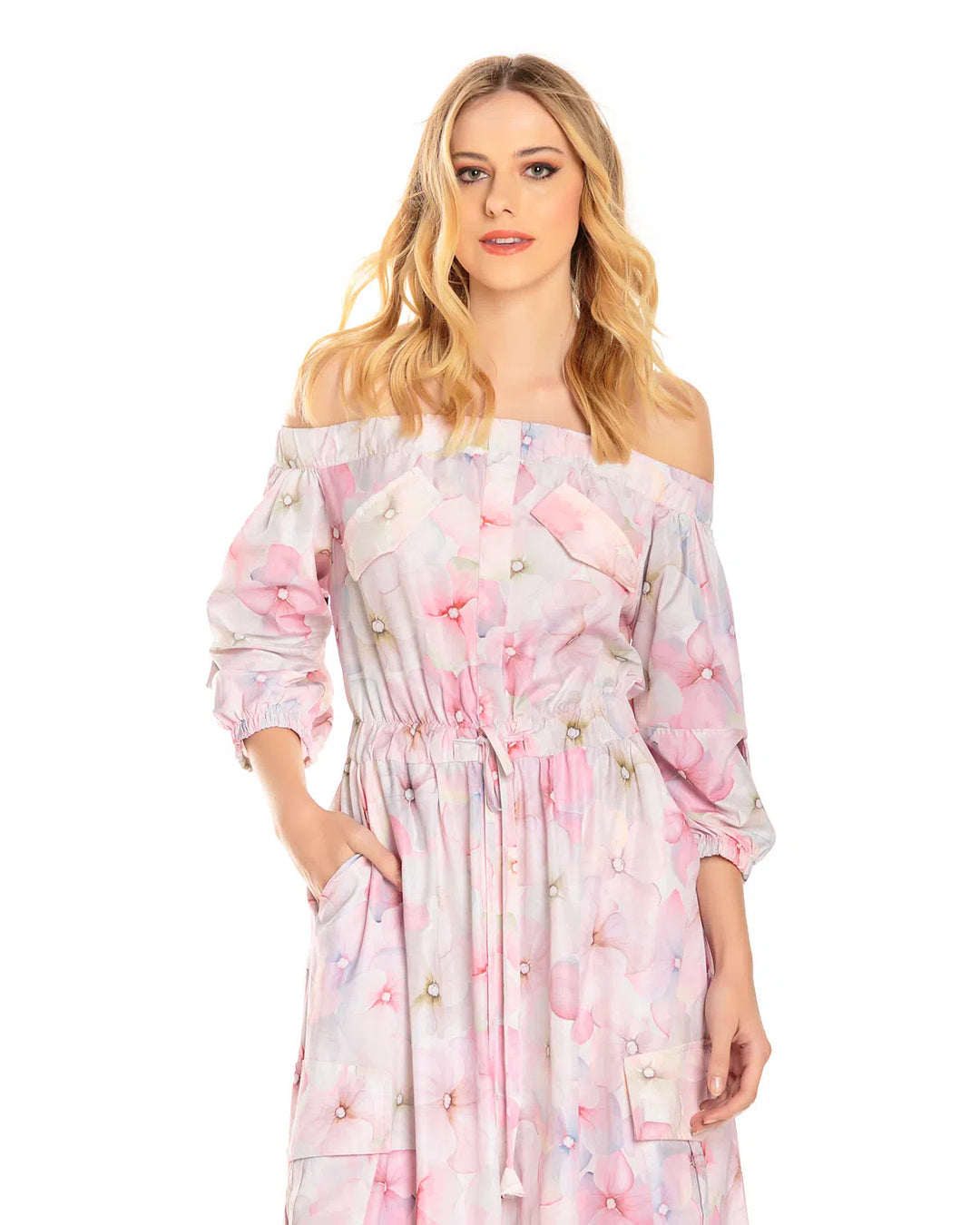 Anne Fernandes Long Off-the-Shoulder Dress