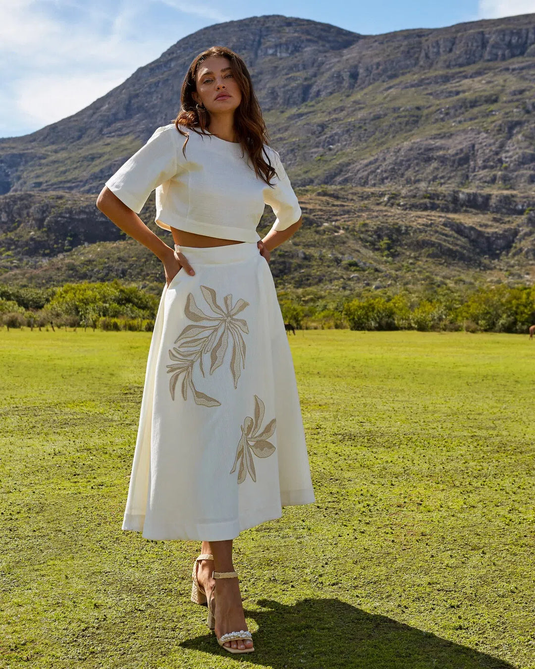Anne Fernandes Cropped+Midi Skirt Set
