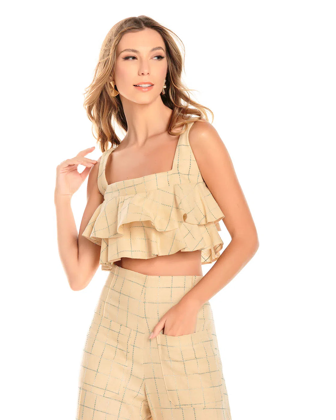 Anne Fernandes Ruffled Crop Top+Pants Set