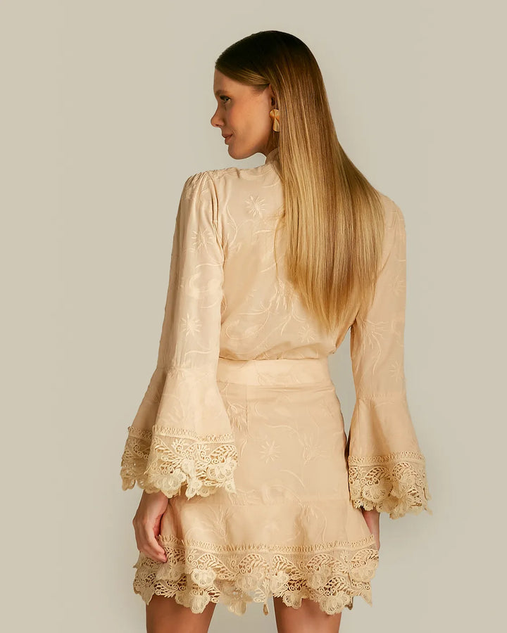 Anne Fernandes Lace Shirt+Skirt Set