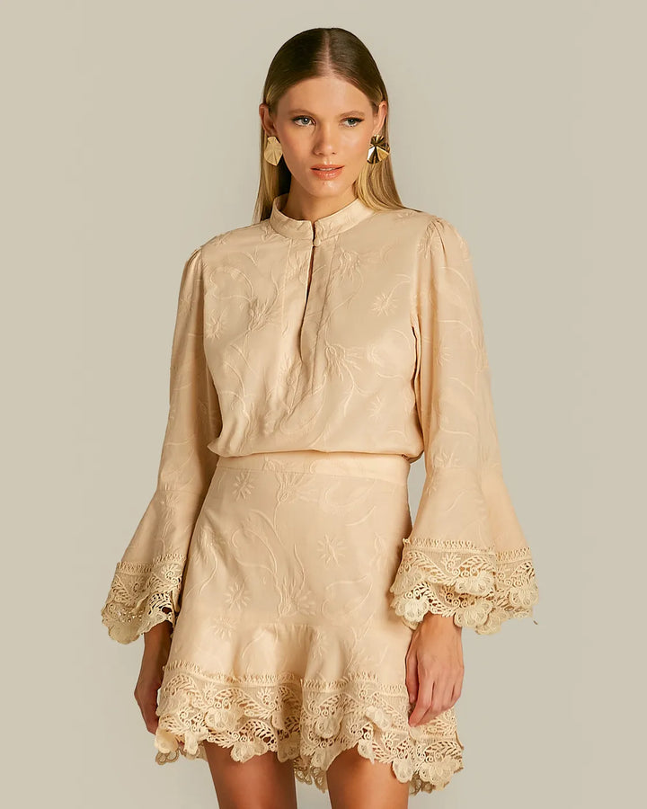 Anne Fernandes Lace Shirt+Skirt Set