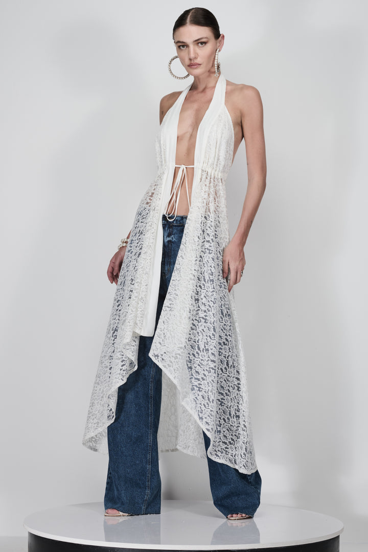 Long Lace Overlay Blouse