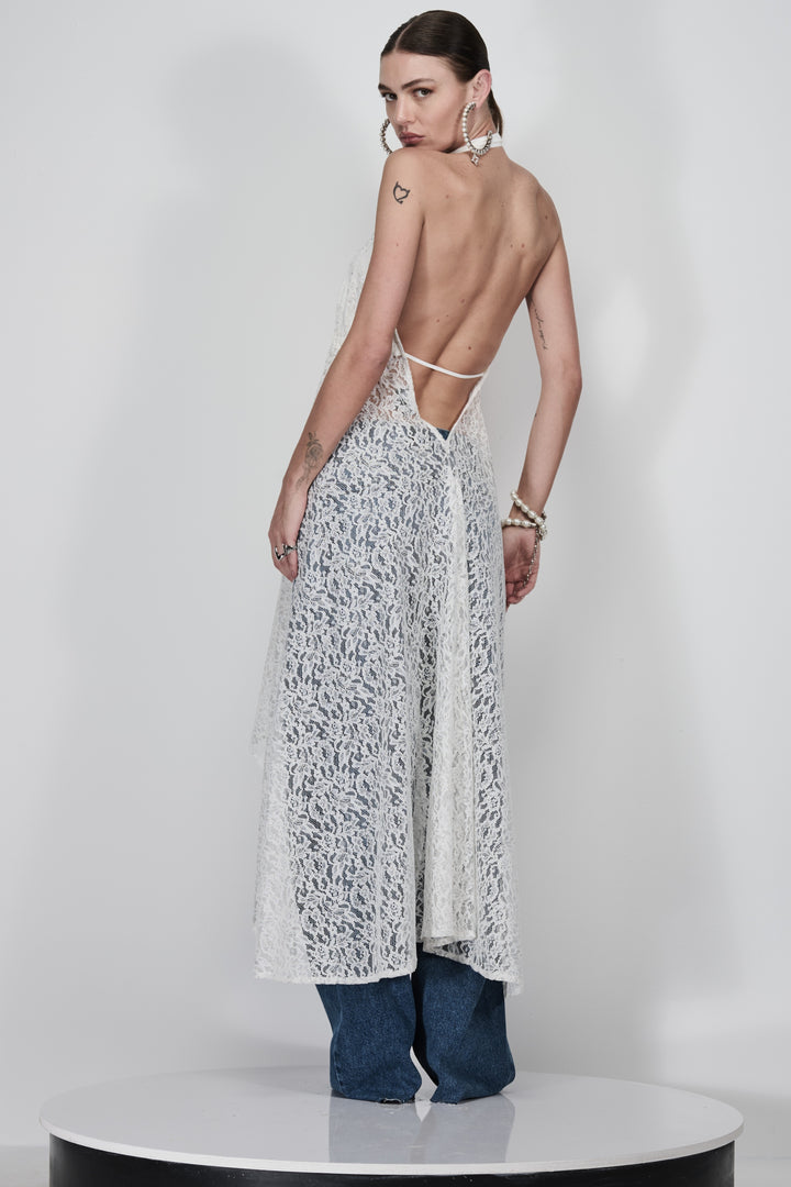 Long Lace Overlay Blouse