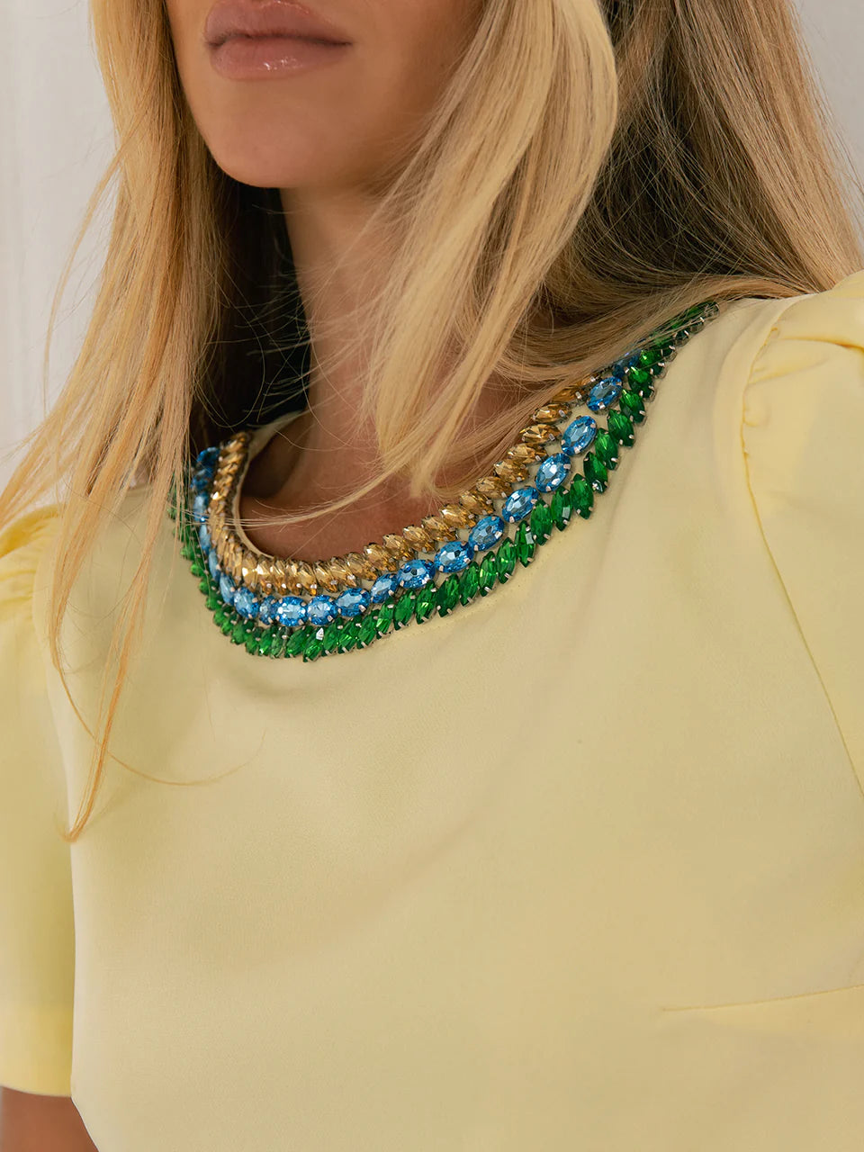 Embroidered Cropped Top with Shoulder Pads