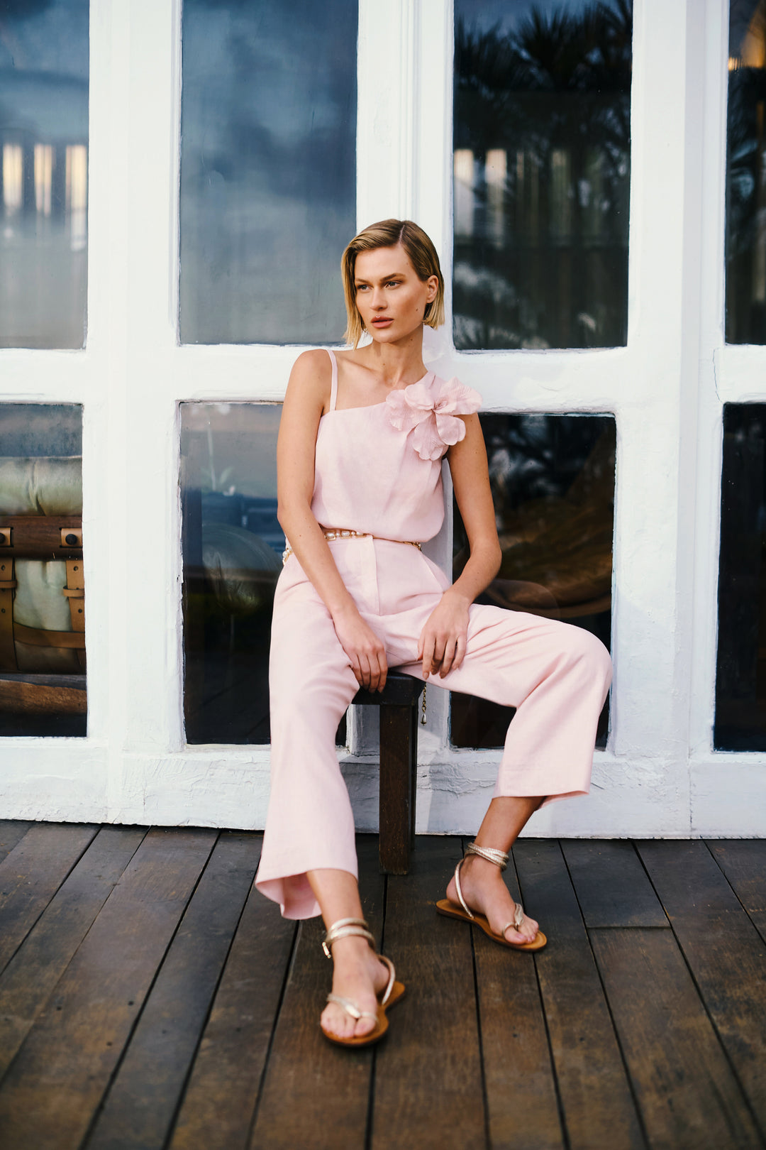 Asymmetrical Flower Top+Frutacor Pants Set