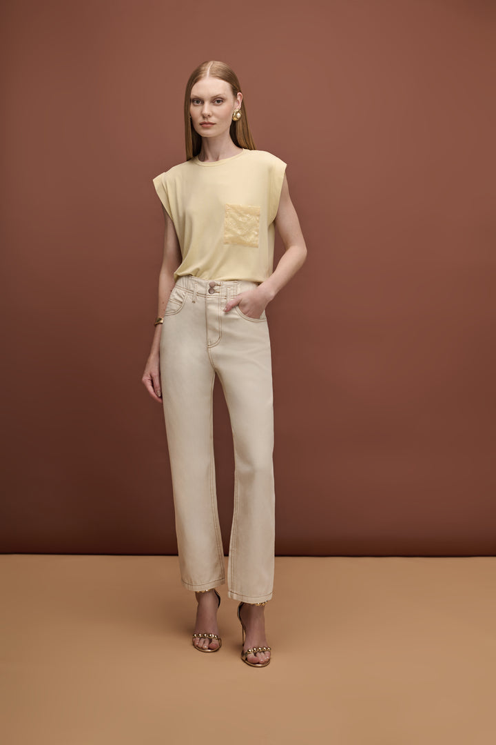 Straight Pants with Contrast Stitching