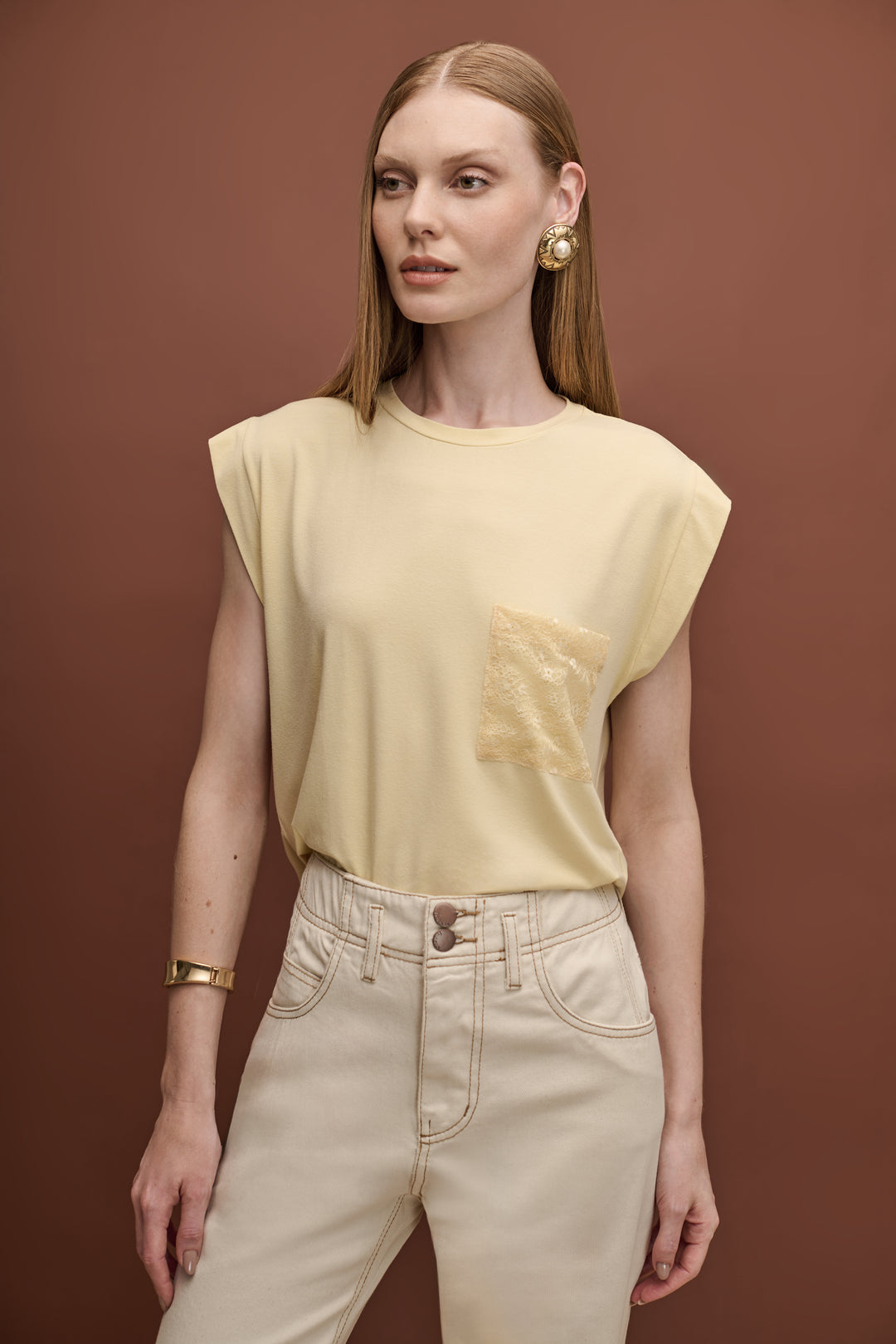 Straight Pants with Contrast Stitching