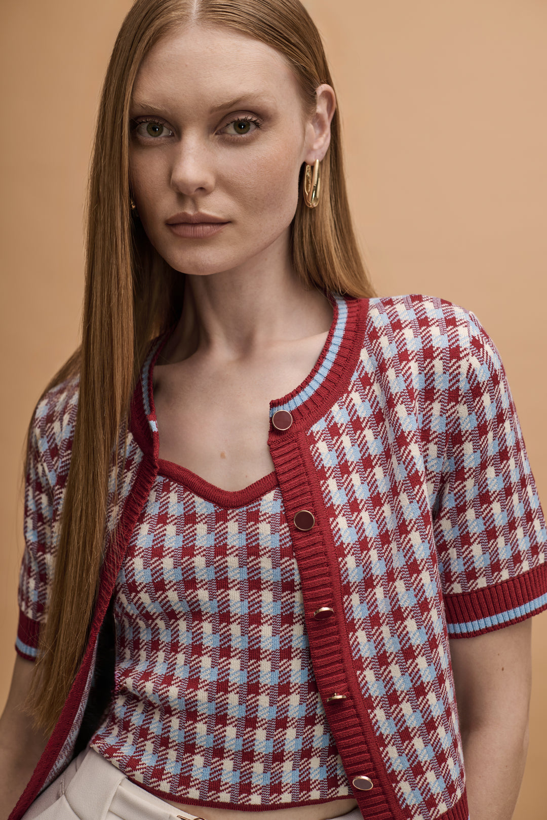 Pied de Poule Jacquard Top+Jacket Set
