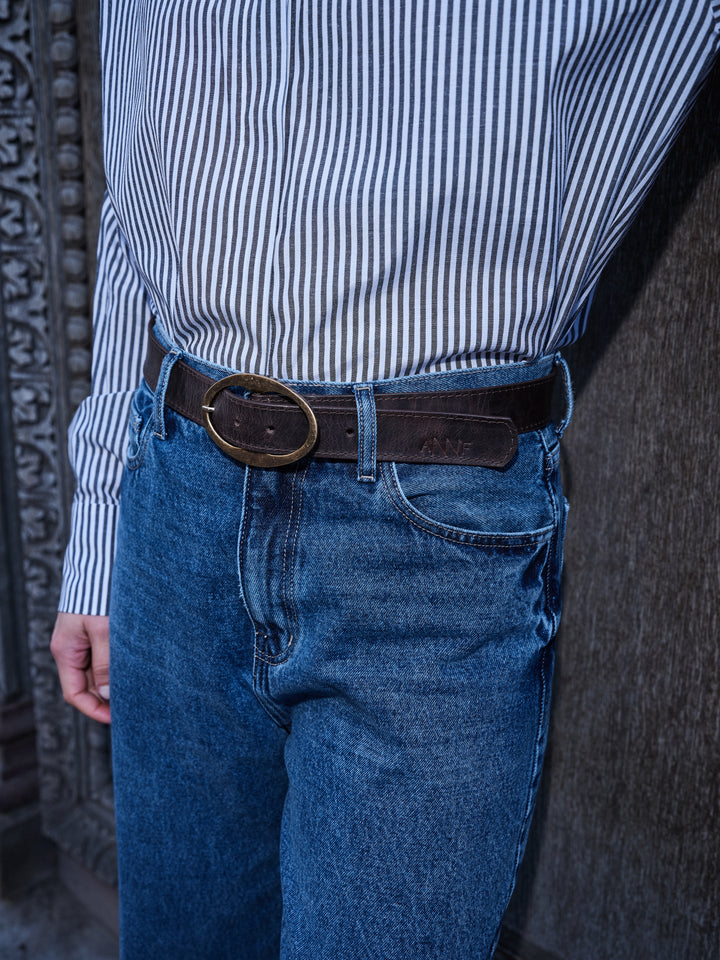 Round Buckle Suede Belt
