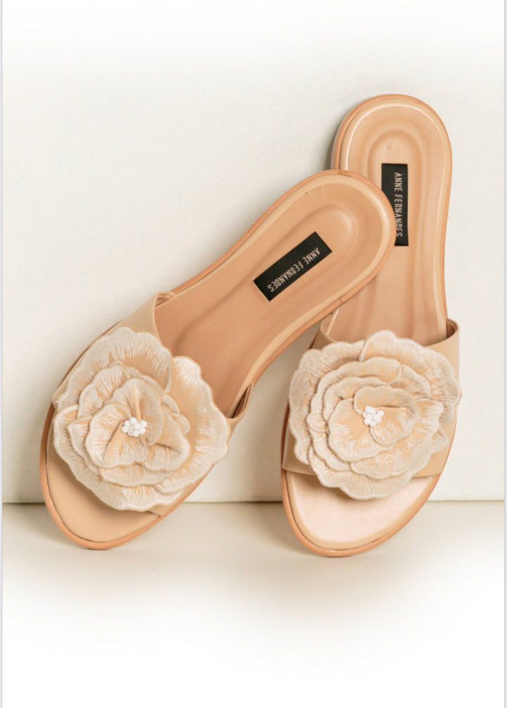 Anne Fernandes Embroidered Flower Flat Sandal