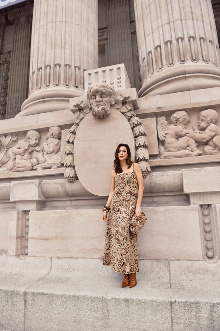 Lace Top+Midi Skirt Set