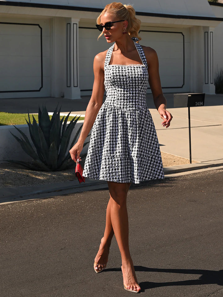 Glam Checkered Short Dress