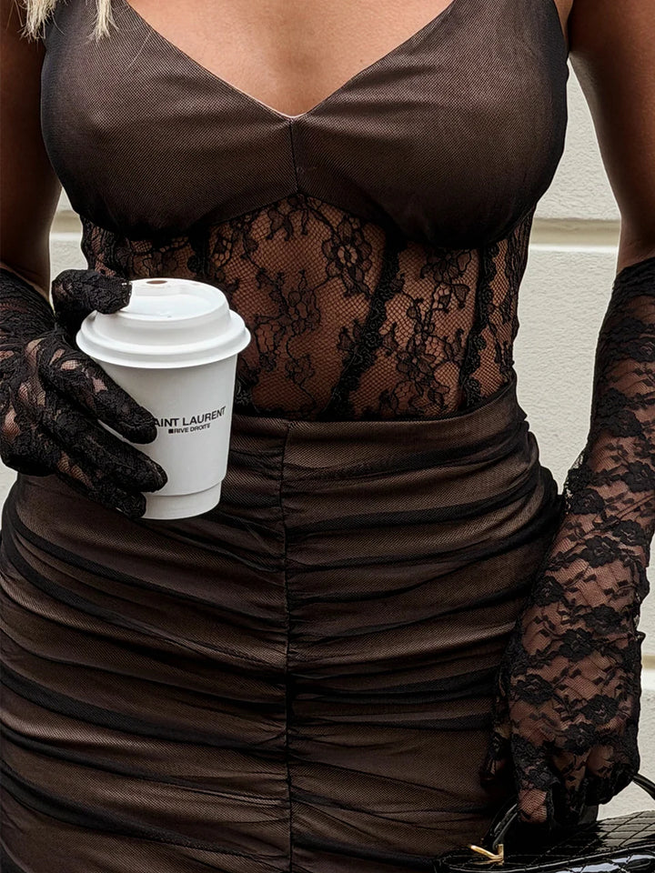 Midi Dress with Tulle and Lace