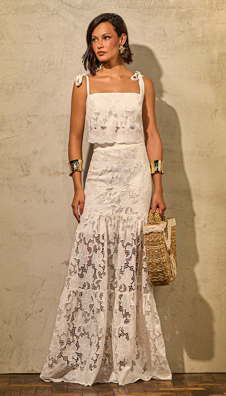 Regina Salomão Lace Cropped Top+Long Skirt Set