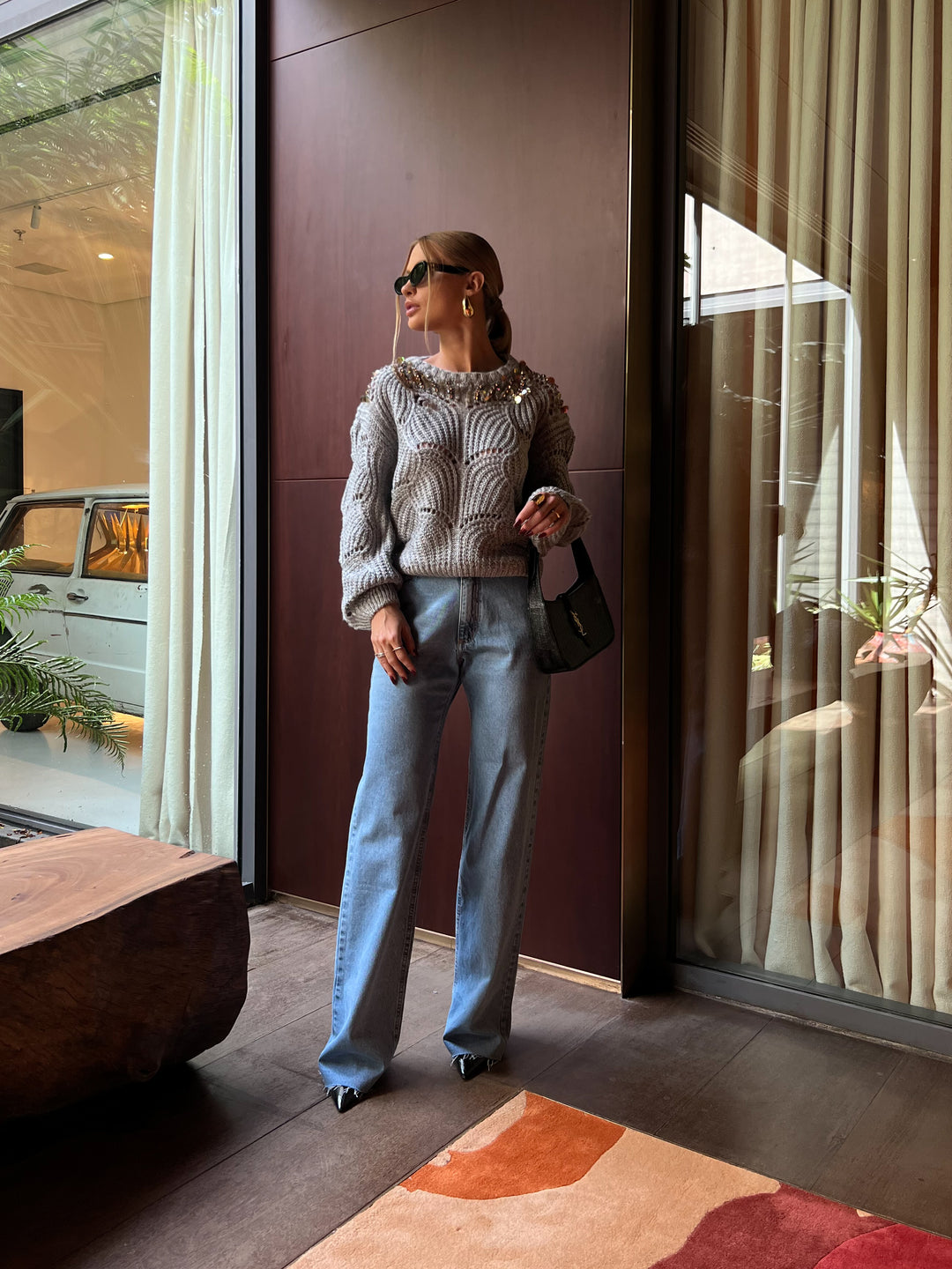 Luxury Skunk Embroidered Sweater Blouse