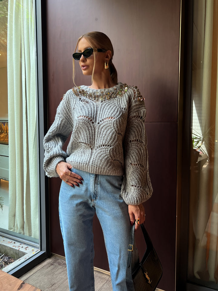 Luxury Skunk Embroidered Sweater Blouse