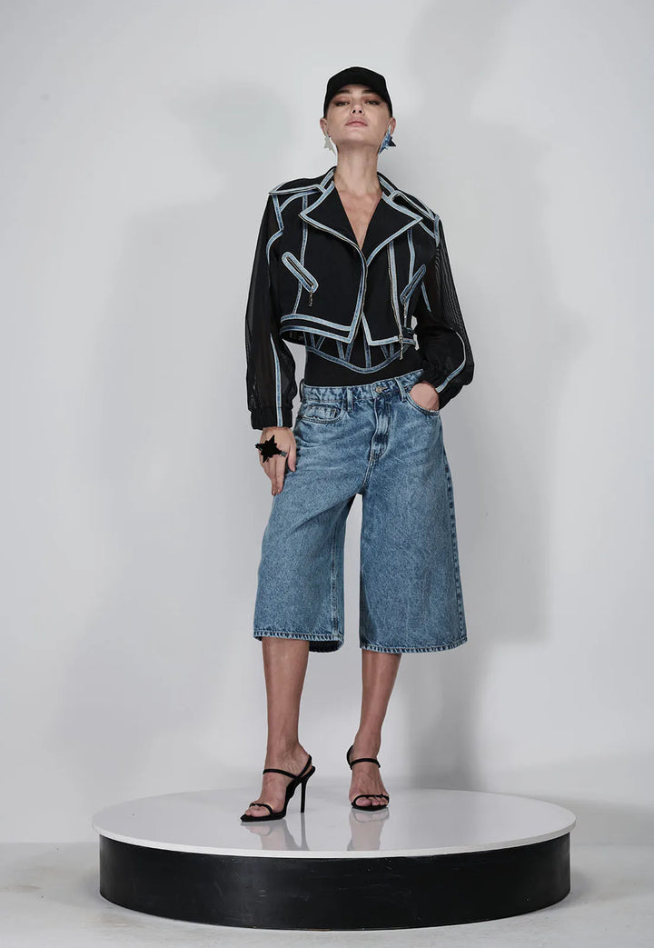 Bias Denim Tulle Jacket