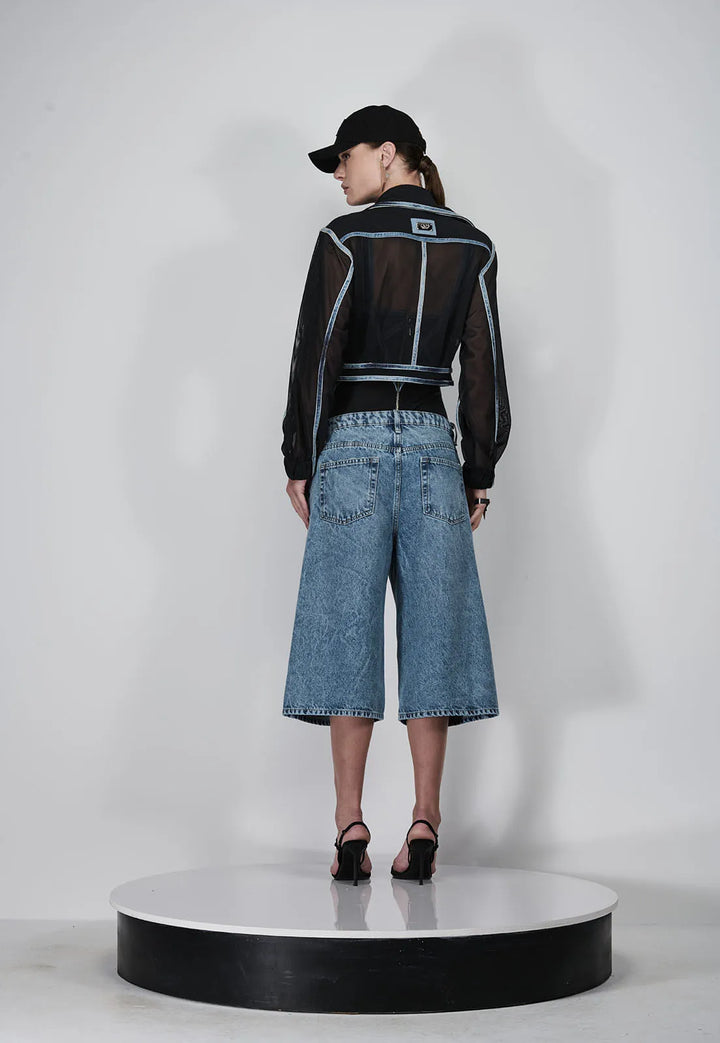 Bias Denim Tulle Jacket