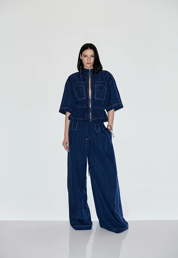 Topstitched Cropped Jacket