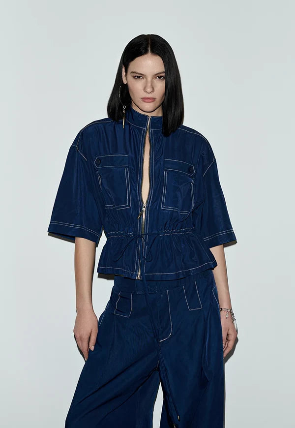 Topstitched Cropped Jacket