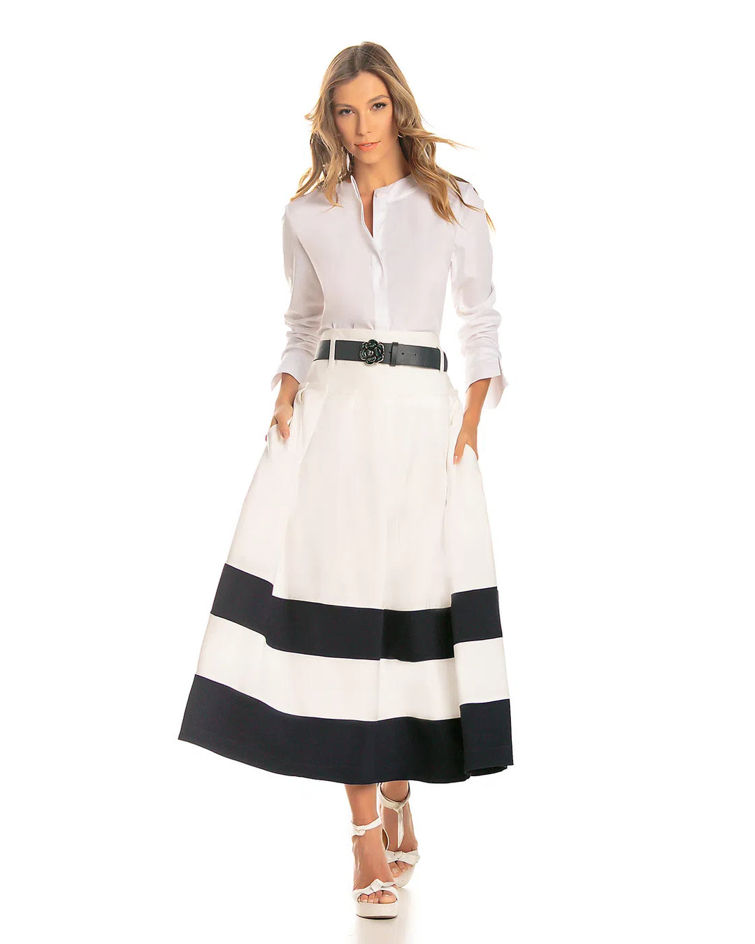 Anne Fernandes Striped Midi Skirt