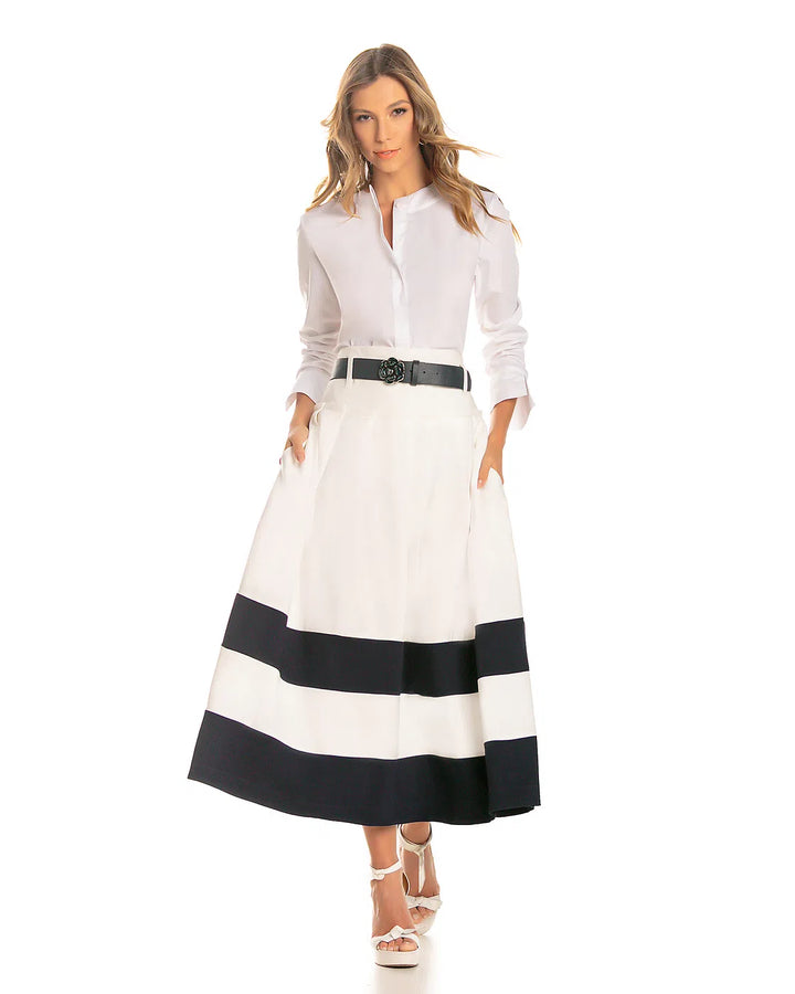 Anne Fernandes Striped Midi Skirt