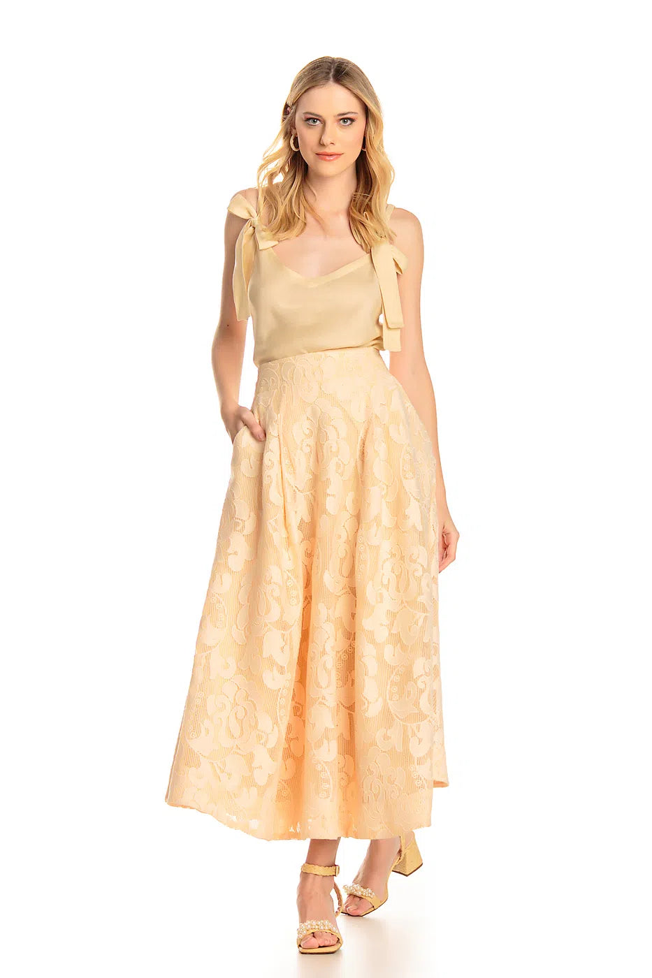 Anne Fernandes Lace Midi Skirt