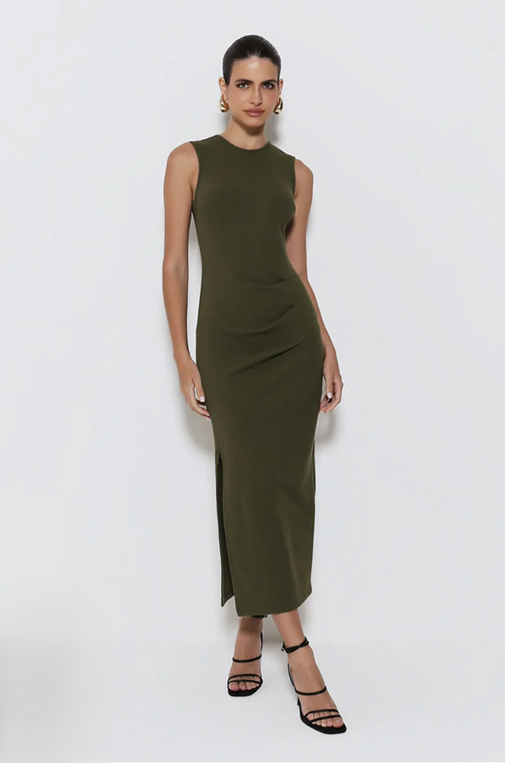 Side Pleated Midi Dress
