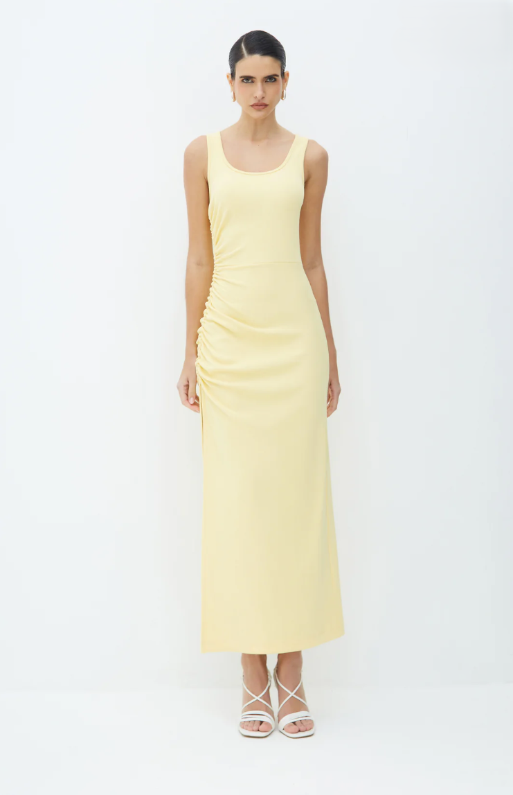 Ruched Slit Midi Dress