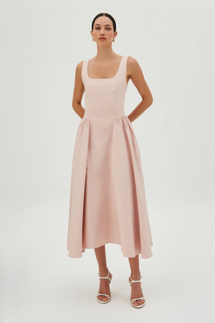 Midi Dress with Structured Skirt