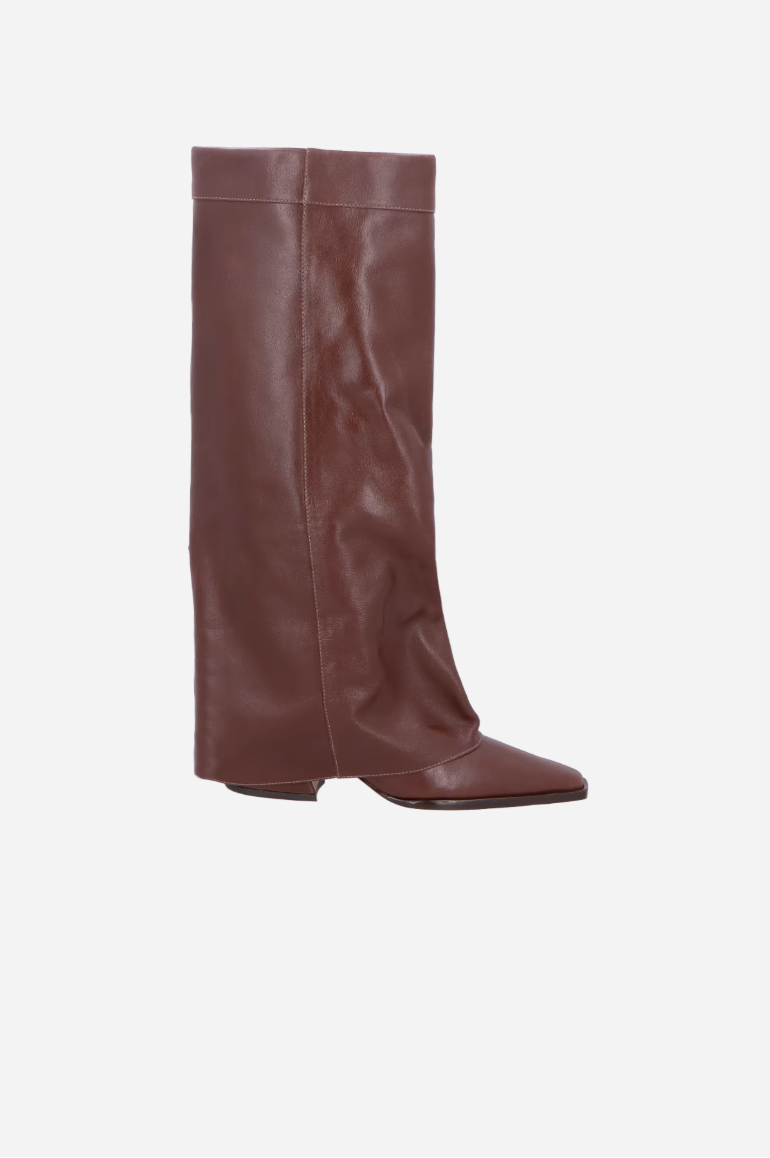 Bota Cano Alto Sobreposto Couro