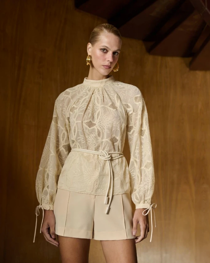 Lace Blouse with Gathered Detail