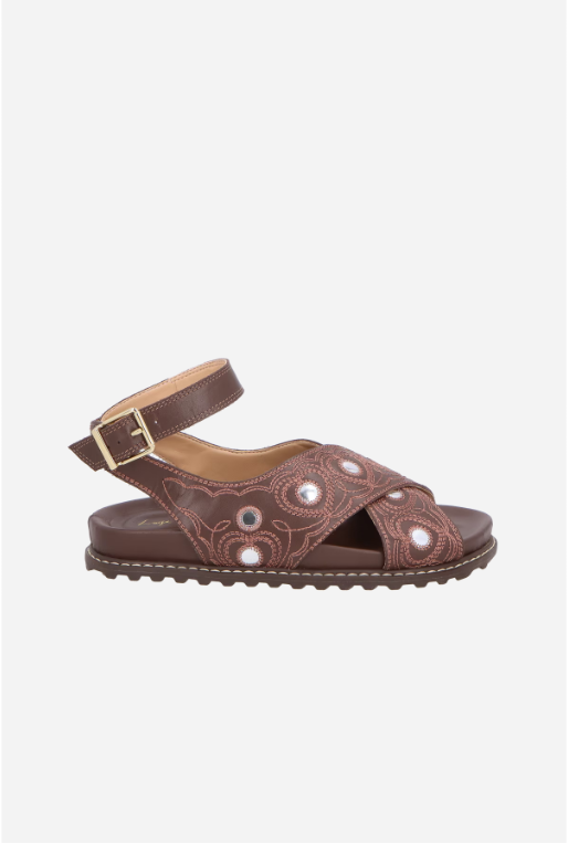 Embroidered Leather Flatform Sandals
