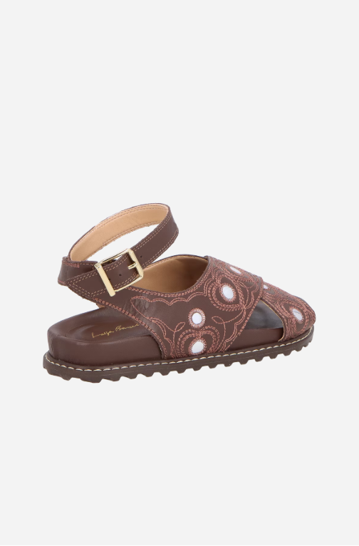 Embroidered Leather Flatform Sandals