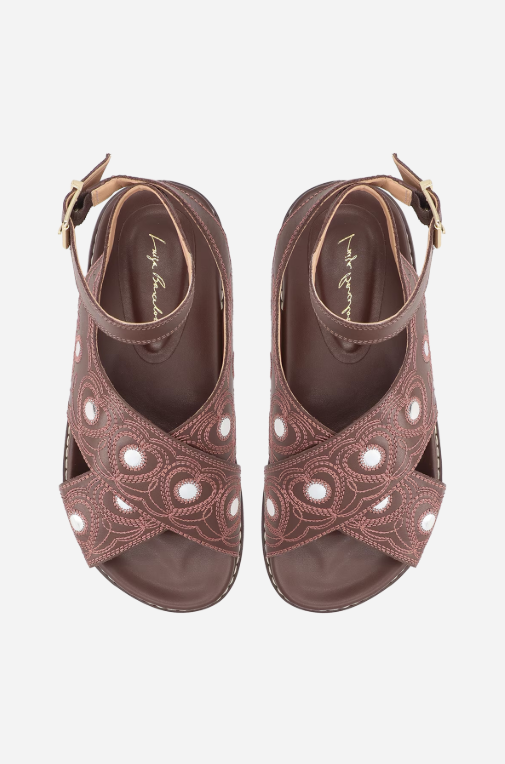 Embroidered Leather Flatform Sandals