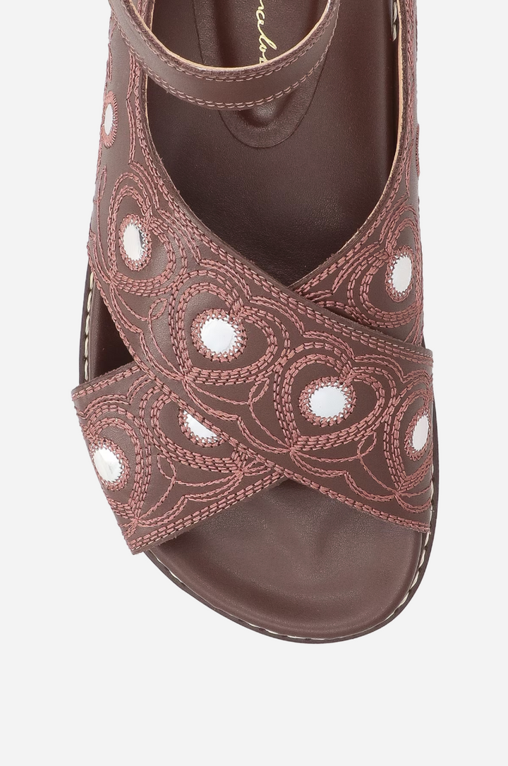 Embroidered Leather Flatform Sandals