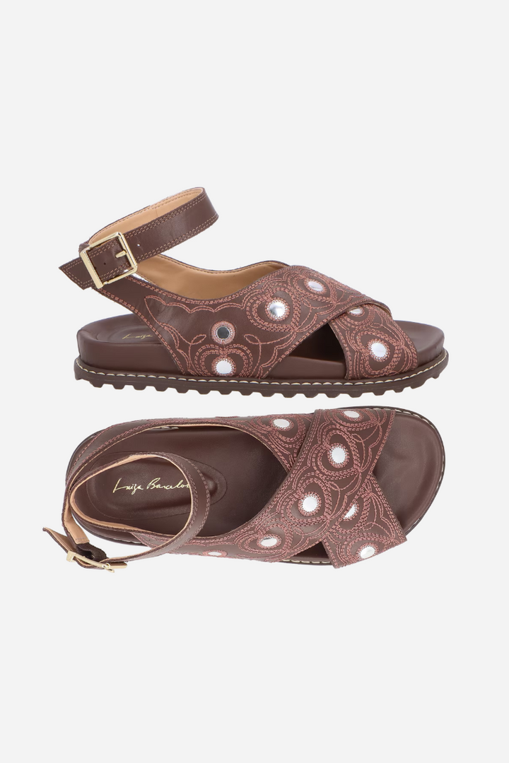 Embroidered Leather Flatform Sandals