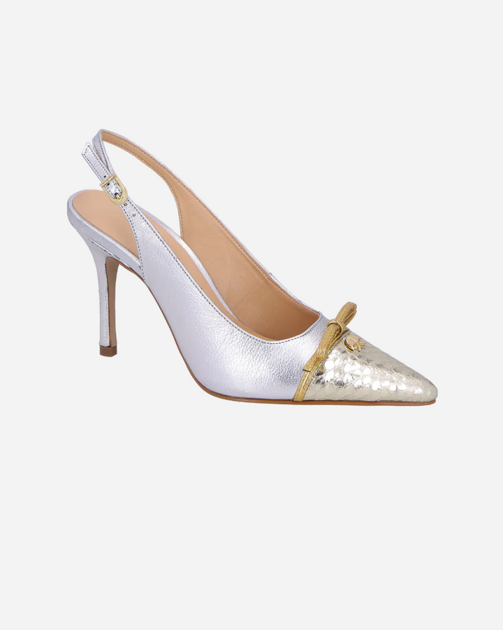 Scarpin Slingback Couro Metalizado Laço