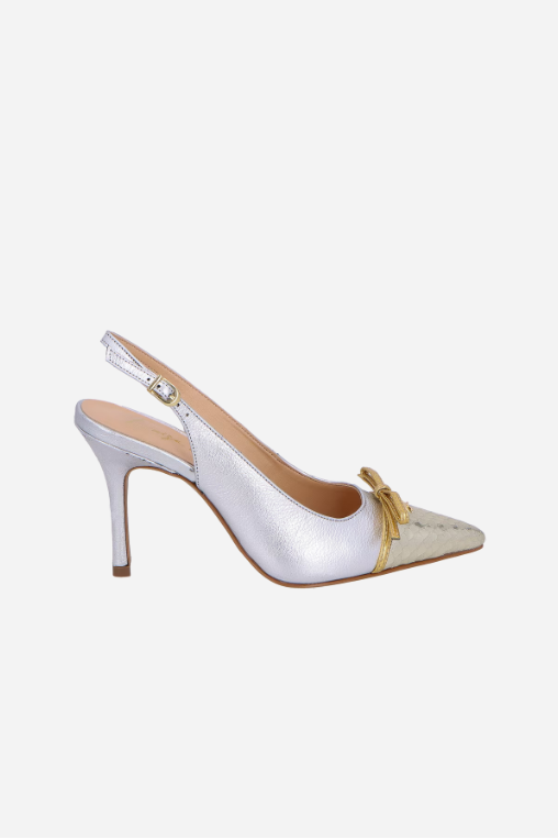 Scarpin Slingback Couro Metalizado Laço