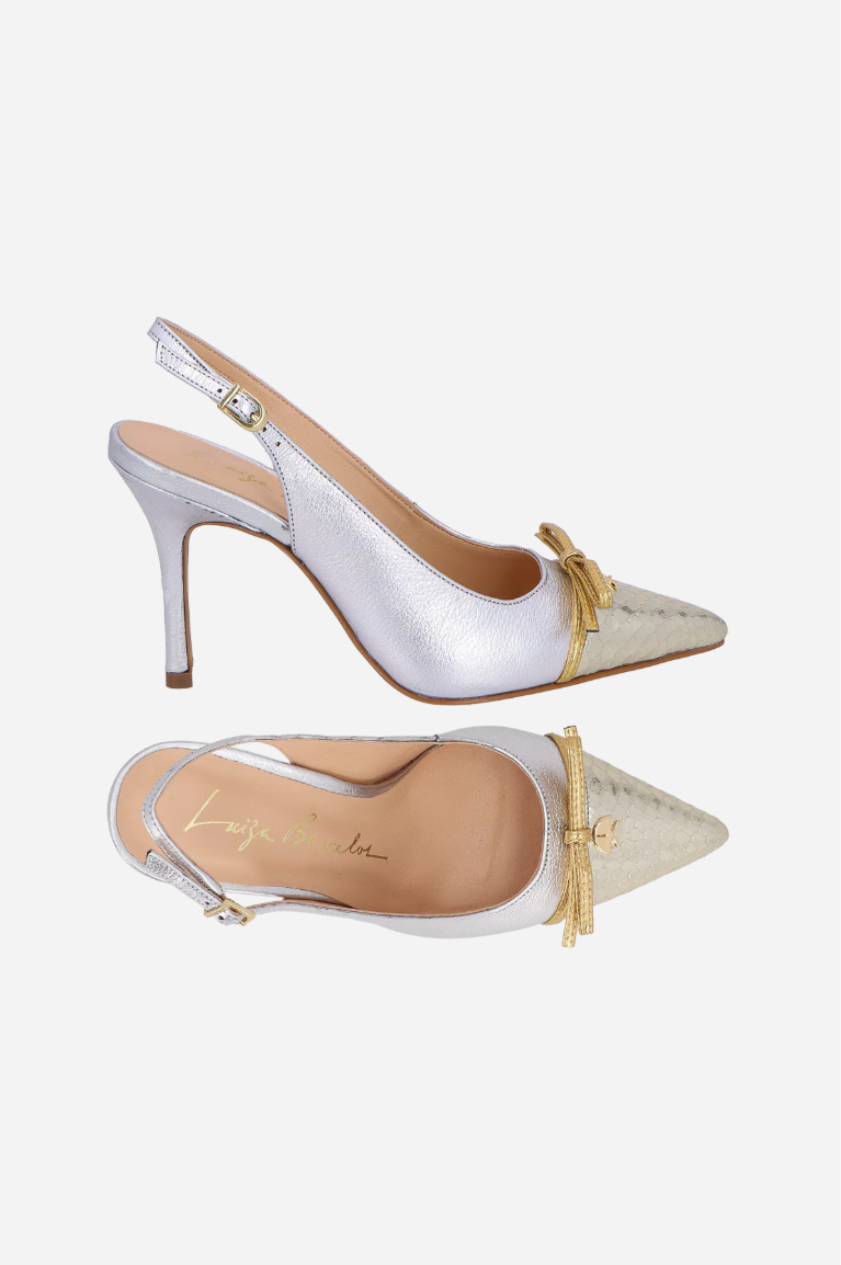 Scarpin Slingback Couro Metalizado Laço