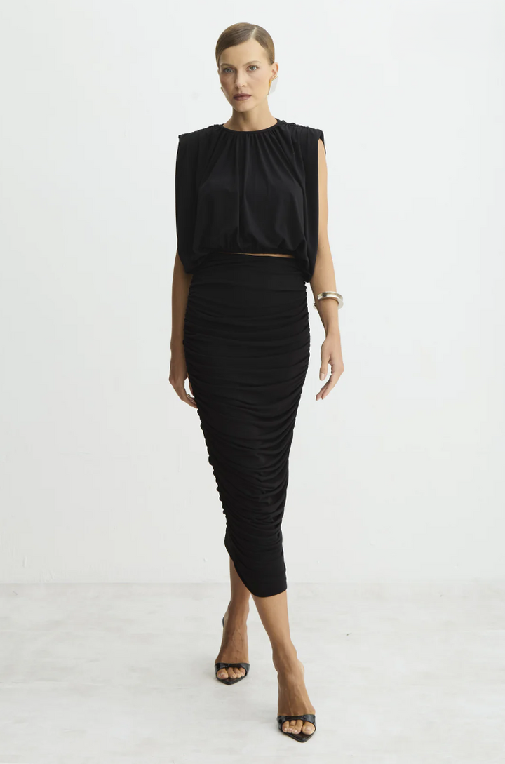 Shirred Midi Skirt